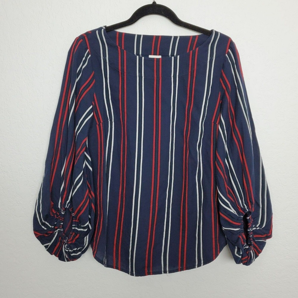 Cabi 5516 Flag Top Size S Freedom Stripe Balloon Sleeve Boat Neck‎ Cotton
